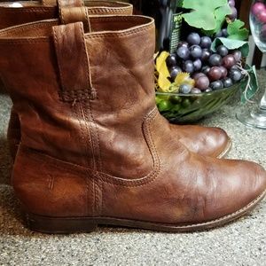 Frye Anna Ankle Boots Leather Cognac 8.5